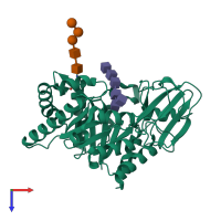 PDB entry 2dt3 coloured by chain, top view.
