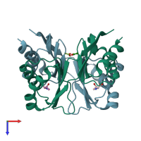 PDB entry 2dt9 coloured by chain, top view.