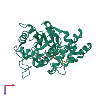 PDB entry 2dv0 coloured by chain, top view.