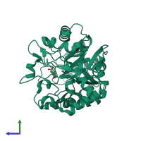 PDB entry 2e25 coloured by chain, side view.