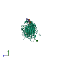 PDB entry 2e26 coloured by chain, side view.
