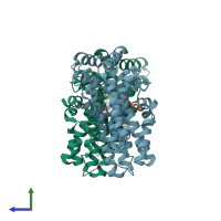 PDB entry 2e90 coloured by chain, side view.