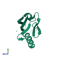 PDB entry 2eaq coloured by chain, side view.