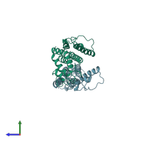 PDB entry 2eia coloured by chain, side view.