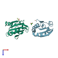 PDB entry 2eiq coloured by chain, top view.