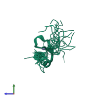 PDB entry 2eln coloured by chain, ensemble of 20 models, side view.