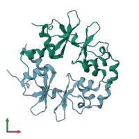 PDB entry 2emq coloured by chain, front view.