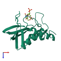 PDB entry 2enb coloured by chain, top view.