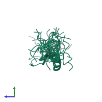 PDB entry 2eol coloured by chain, ensemble of 20 models, side view.