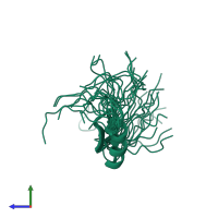 PDB entry 2eoz coloured by chain, ensemble of 20 models, side view.