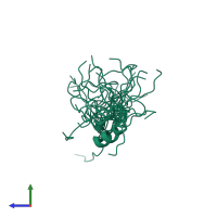 PDB entry 2eq1 coloured by chain, ensemble of 20 models, side view.