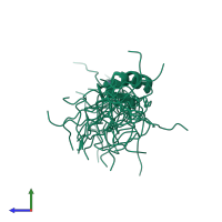 PDB entry 2eq3 coloured by chain, ensemble of 20 models, side view.