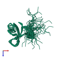 PDB entry 2equ coloured by chain, ensemble of 20 models, top view.