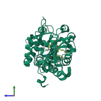 PDB entry 2eur coloured by chain, side view.