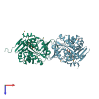 PDB entry 2f02 coloured by chain, top view.