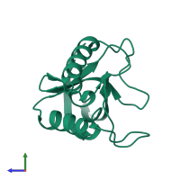 PDB entry 2f0g coloured by chain, side view.