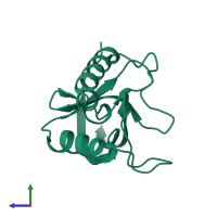 PDB entry 2f0m coloured by chain, side view.