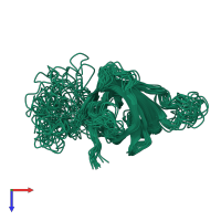 PDB entry 2f3i coloured by chain, ensemble of 21 models, top view.