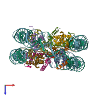 PDB entry 2f8n coloured by chain, top view.