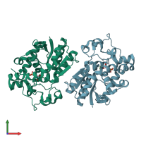 PDB entry 2f90 coloured by chain, front view.