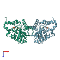 PDB entry 2f90 coloured by chain, top view.