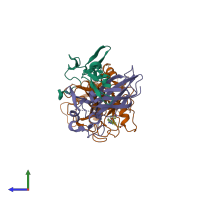 PDB entry 2f9b coloured by chain, side view.