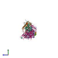 PDB entry 2fd6 coloured by chain, side view.