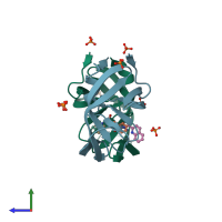 PDB entry 2fgv coloured by chain, side view.