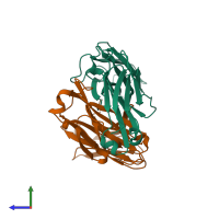 PDB entry 2fgw coloured by chain, side view.