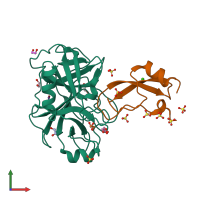 PDB entry 2fi5 coloured by chain, front view.