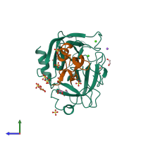 PDB entry 2fi5 coloured by chain, side view.