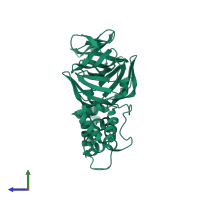 Homo dimeric assembly 1 of PDB entry 2fjr coloured by chemically distinct molecules, side view.