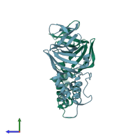 PDB entry 2fjr coloured by chain, side view.