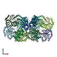 PDB entry 2fli coloured by chain, front view.