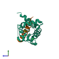 PDB entry 2fot coloured by chain, side view.