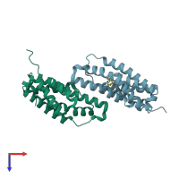 PDB entry 2fp2 coloured by chain, top view.