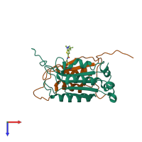 PDB entry 2fqq coloured by chain, top view.