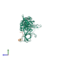 PDB entry 2fts coloured by chain, side view.
