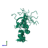 PDB entry 2fui coloured by chain, ensemble of 20 models, side view.