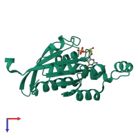 Monomeric assembly 1 of PDB entry 2fv8 coloured by chemically distinct molecules, top view.