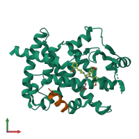 PDB entry 2fvj coloured by chain, front view.