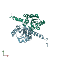 PDB entry 2fwb coloured by chain, front view.