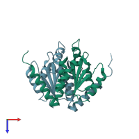 PDB entry 2fwb coloured by chain, top view.