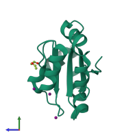 PDB entry 2fwh coloured by chain, side view.