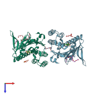 PDB entry 2fyp coloured by chain, top view.