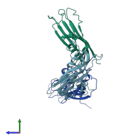 PDB entry 2fz1 coloured by chain, side view.