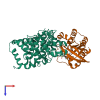 PDB entry 2g77 coloured by chain, top view.