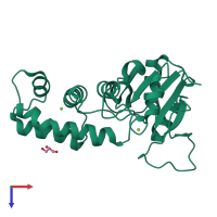 Monomeric assembly 3 of PDB entry 2g80 coloured by chemically distinct molecules, top view.