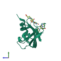 Monomeric assembly 1 of PDB entry 2g8r coloured by chemically distinct molecules, side view.