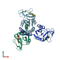 PDB entry 2ggu coloured by chain, front view.